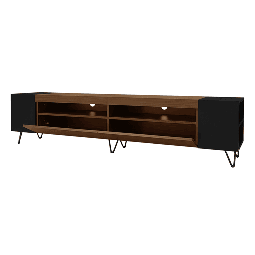 Móvel de TV moderno 180 cm - Design preto e madeira - Preto, Madeira