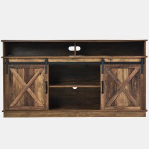 Móvel de TV 148x40x78 cm - 2 portas de correr, prateleiras ajustáveis, estilo rústico - Castanho