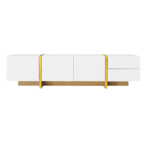 Móvel de TV 190 cm - 3 portas, 2 gavetas - Branco com dourado e madeira