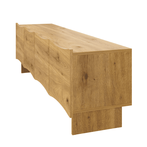 Móvel de TV moderno 155 cm - Estilo ondulado, 4 portas, arrumação e passagem de cabos - Natural