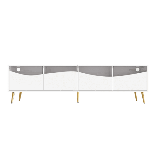 Móvel de TV 180x40x50 cm - com iluminação LED, frente em vidro, pés metálicos dourados - Branco