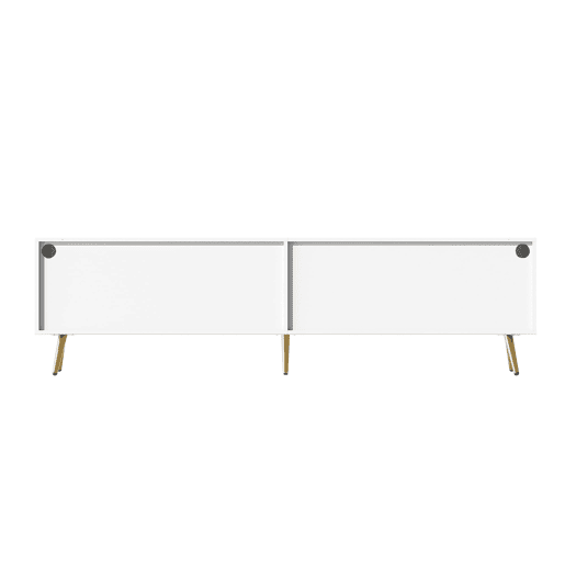 Móvel de TV 180x40x50 cm - com iluminação LED, frente em vidro, pés metálicos dourados - Branco