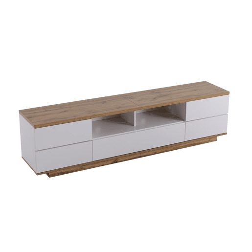 Móvel de TV moderno 180 cm - Design bicolor, acabamento em madeira - Branco