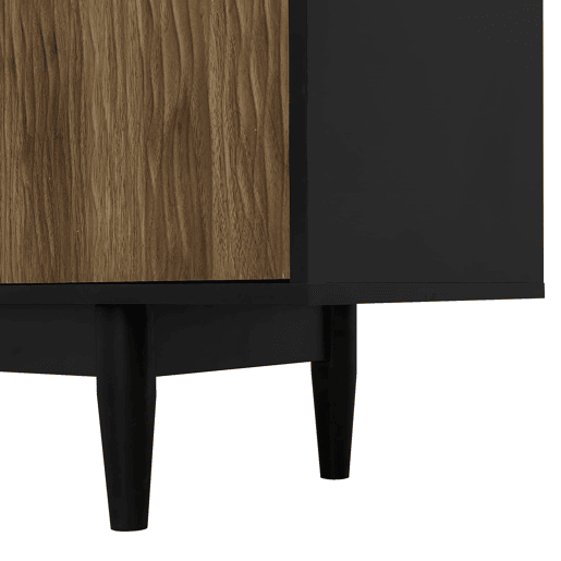 Móvel de TV - Características de portas com design ondulado e 3 gavetas - Preto e Natural