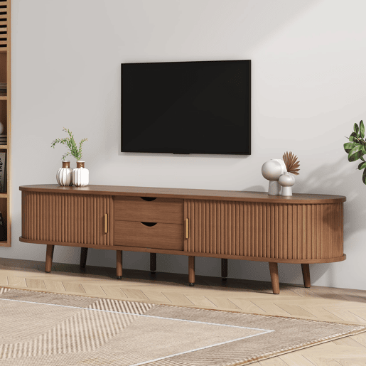 Móvel de TV 175x40x42 cm - Com arrumação e portas telescópicas - Nogueira