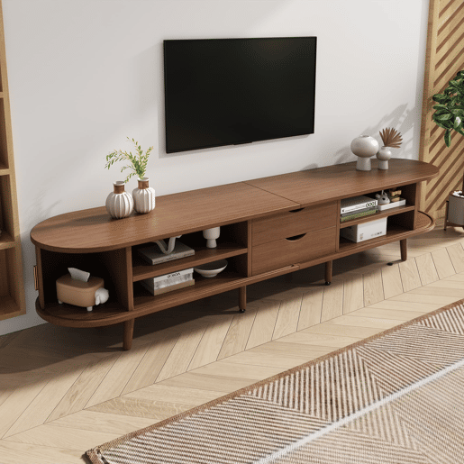 Móvel de TV 175x40x42 cm - Com arrumação e portas telescópicas - Nogueira