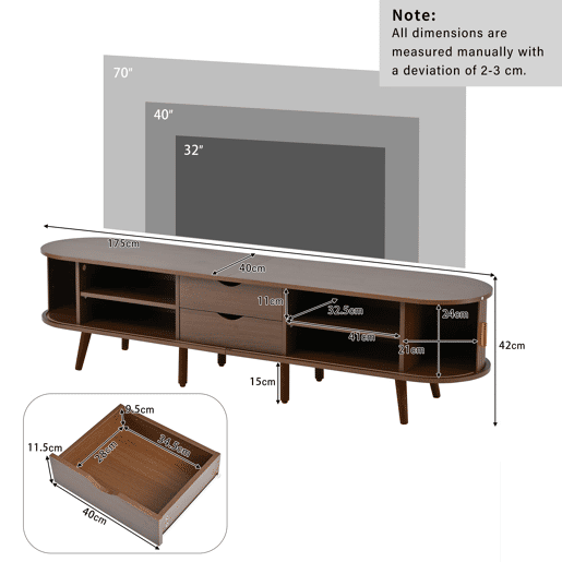 Móvel de TV 175x40x42 cm - Com arrumação e portas telescópicas - Nogueira