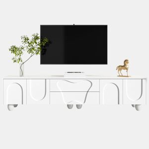 Móvel de TV 180 cm - Minimalista com pés de madeira, design elegante - Branco
