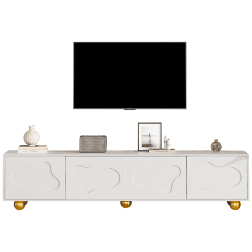 Móvel de TV 180x40x45 cm - Estilo caricatura, com 2 armários, formato de nuvem, 5 pés de apoio, cor branca