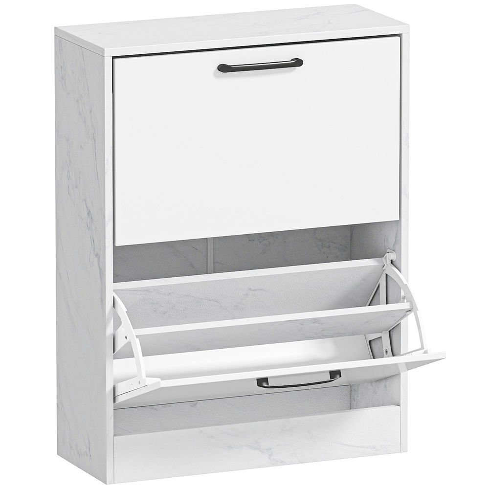Homcom zapatero estrecho 2 puertas de alto brillo, zapatero entrada recibidor, estantes ajustables, diseño mármol, para 8 pares de zapatos, para pasillo, espacios reducidos, 60x24x80 cm, blanco