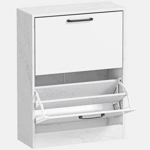 HOMCOM Sapateira Estreita 2 Portas de Alto Brilho Sapateira para Entrada com Prateleiras Ajustáveis Design Mármore para 8 Pares de Sapatos para Corredor Espaços Reduzidos 60x24x80 cm Branco