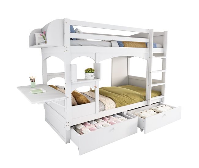 Litera infantil de madera maciza 90x200 cm,blanco