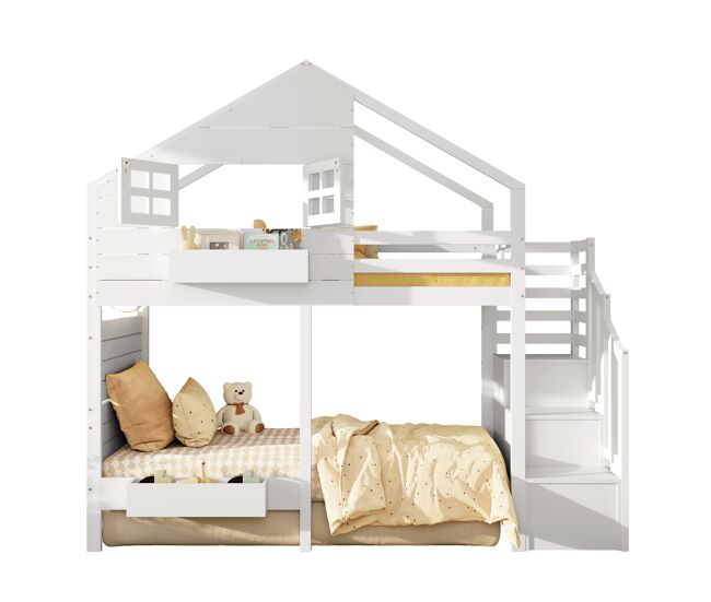 Litera infantil de madera de pino 90x200 cm,blanco