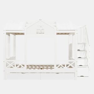 Beliche infantil 90x200 e 140x200 - com gavetas e escada com arrumação - branco