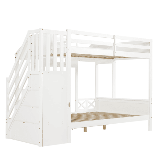 Beliche infantil 90x200 e 140x200 - com gavetas e escada com arrumação - branco