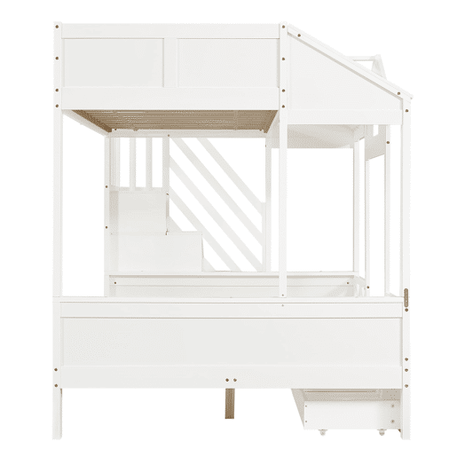 Beliche infantil 90x200 e 140x200 - com gavetas e escada com arrumação - branco