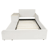 Cama individual estofada 90x200 - Secretária e banco, cabeceira macia, estrado de madeira - Branco