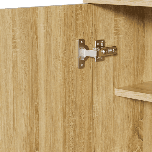 Sapateira moderna 90x32x94 cm - 3 portas, prateleira, estrutura preta, decoração cinzenta - Madeira clara
