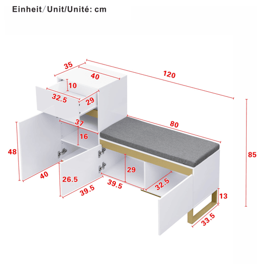 Sapateira de 4 níveis 80x35x110 cm - Armário moderno com gavetas e portas - Branco
