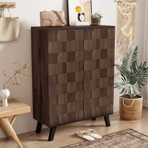 Sapateira moderna 80x35,5x110 cm - 5 compartimentos, prateleiras ajustáveis - madeira escura Sapateira moderna 80x35,5x110 cm - 5 compartimentos, prateleiras ajustáveis - madeira escura