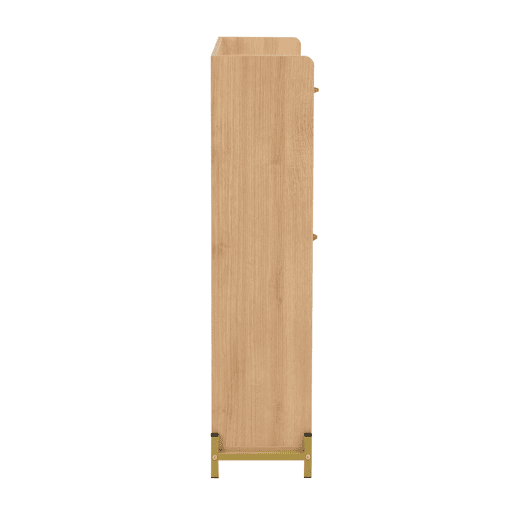 Sapateira de 4 portas - Rattan, metal e prateleira superior - Carvalho claro