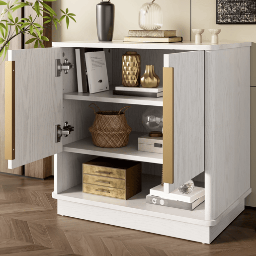 Sapateira 60x40x61 cm - 2 portas, prateleira aberta, puxadores dourados - Branco