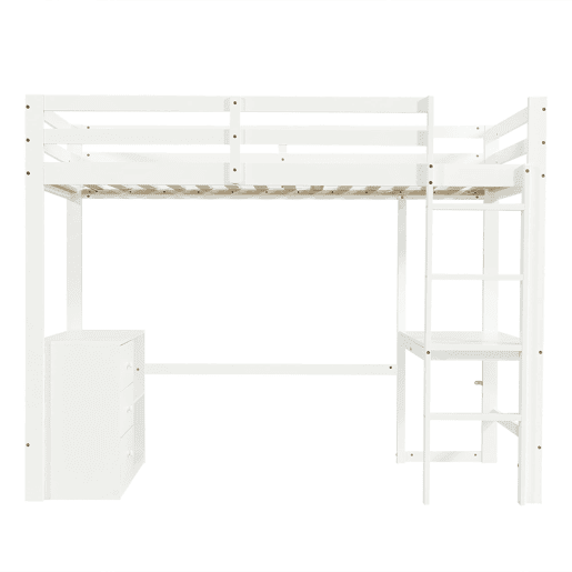 Cama alta infantil 90x200 cm - Com secretária, gaveteiro e estante, escada de 4 degraus - Branco Cama alta infantil 90x200 cm - Com secretária, gaveteiro e estante, escada de 4 degraus - Branco