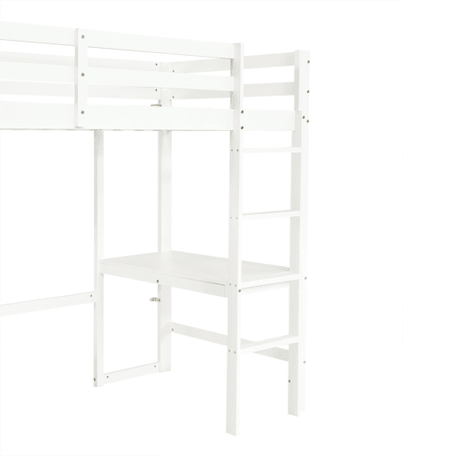 Cama alta infantil 90x200 cm - Com secretária, gaveteiro e estante, escada de 4 degraus - Branco Cama alta infantil 90x200 cm - Com secretária, gaveteiro e estante, escada de 4 degraus - Branco