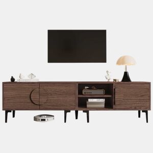 Móvel de TV 180 x 35 x 49 cm u2013 com 2 armários, prateleiras abertas e suporte para televisores até 80 polegadas u2013 Carvalho escuro
