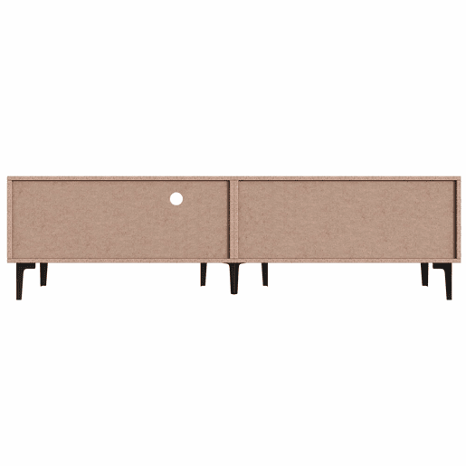 Móvel de TV 180 x 35 x 49 cm u2013 com 2 armários, prateleiras abertas e suporte para televisores até 80 polegadas u2013 Carvalho escuro Móvel de TV 180 x 35 x 49 cm u2013 com 2 armários, prateleiras abertas e suporte para televisores até 80 polegadas u2013 Carvalho escuro