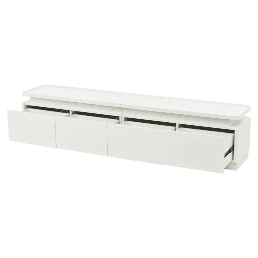 Móvel para TV 180x34x40 cm - Com 4 gavetas, LED, baixo brilho, para TV de 80 - Branco