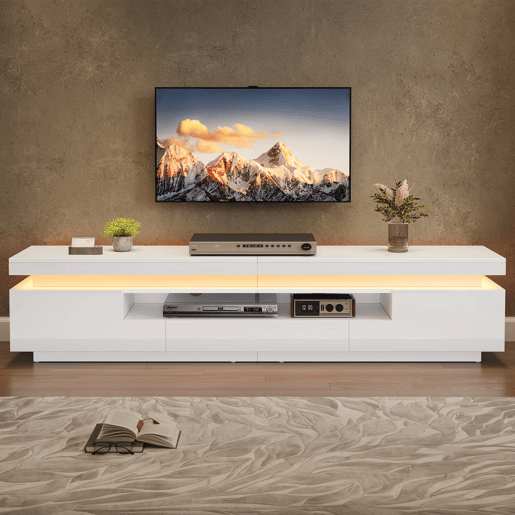 Móvel de TV 175x38x45 cm - 2 armários em L, 1 gaveta, com LED, adequado para TV de 75 - Branco