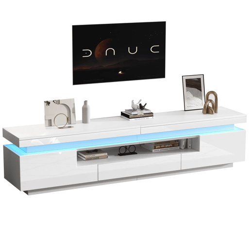Móvel de TV 175x38x45 cm - 2 armários em L, 1 gaveta, com LED, adequado para TV de 75 - Branco