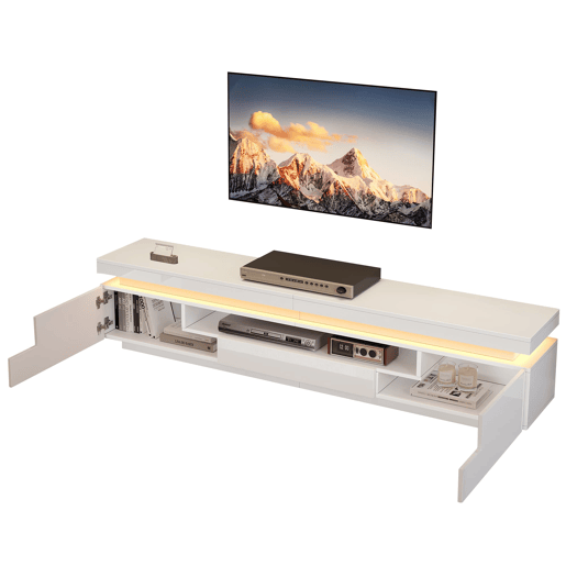 Móvel de TV 175x38x45 cm - 2 armários em L, 1 gaveta, com LED, adequado para TV de 75 - Branco