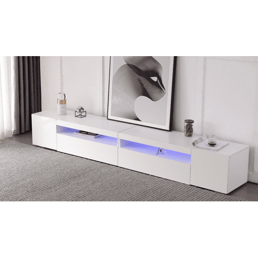 Móvel de TV 240 cm - Painel brilhante, iluminação LED variável - Branco
