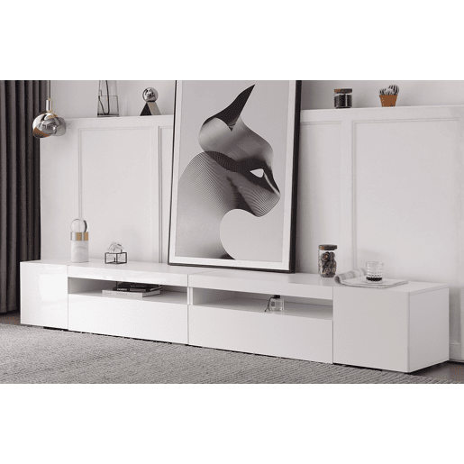 Móvel de TV 240 cm - Painel brilhante, iluminação LED variável - Branco