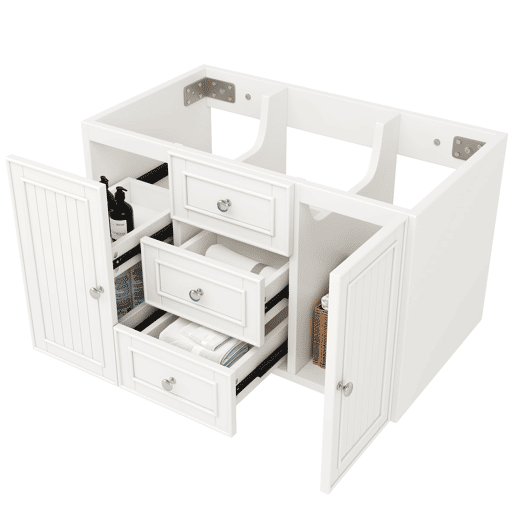 Móvel de casa de banho suspenso 78,5 x 46 x 46,8 cm - 3 gavetas, lavatório integrado - Branco