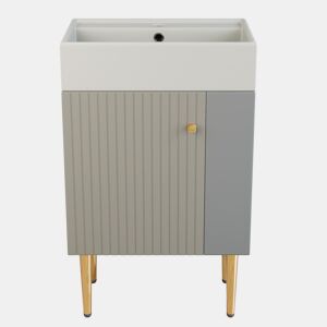 Móvel de casa de banho 55 cm - Armário baixo para lavatório pequeno - Cinza e branco