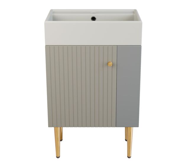 Mueble de baño 55 cm - armario bajo lavabo pequeño - gris y blanco