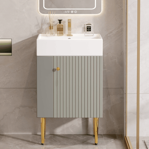 Móvel de casa de banho 55 cm - Armário baixo para lavatório pequeno - Cinza e branco Móvel de casa de banho 55 cm - Armário baixo para lavatório pequeno - Cinza e branco