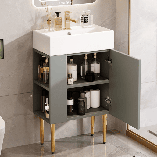 Móvel de casa de banho 55 cm - Armário baixo para lavatório pequeno - Cinza e branco Móvel de casa de banho 55 cm - Armário baixo para lavatório pequeno - Cinza e branco