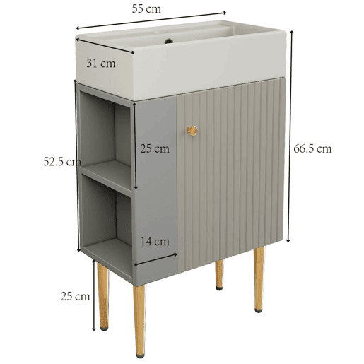 Móvel de casa de banho 55 cm - Armário baixo para lavatório pequeno - Cinza e branco Móvel de casa de banho 55 cm - Armário baixo para lavatório pequeno - Cinza e branco
