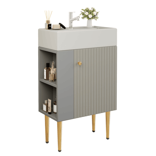 Móvel de casa de banho 55 cm - Armário baixo para lavatório pequeno - Cinza e branco Móvel de casa de banho 55 cm - Armário baixo para lavatório pequeno - Cinza e branco