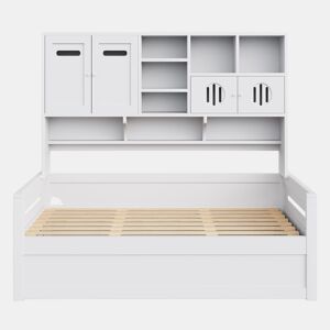 Sofá-cama de madeira 90x200 cm - Multifuncional, com arrumação, hidráulico, branco