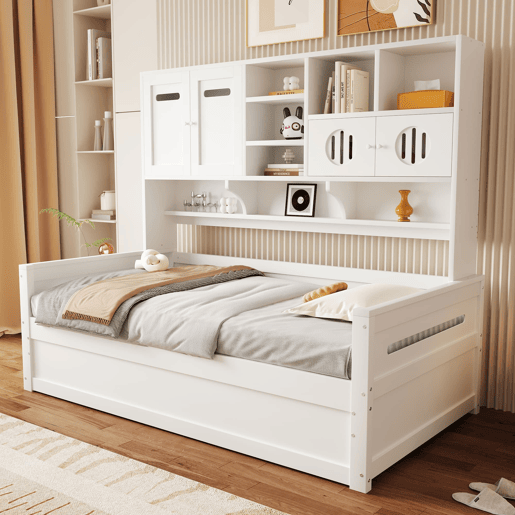 Sofá-cama de madeira 90x200 cm - Multifuncional, com arrumação, hidráulico, branco Sofá-cama de madeira 90x200 cm - Multifuncional, com arrumação, hidráulico, branco