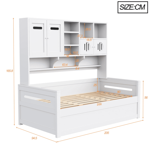 Sofá-cama de madeira 90x200 cm - Multifuncional, com arrumação, hidráulico, branco Sofá-cama de madeira 90x200 cm - Multifuncional, com arrumação, hidráulico, branco