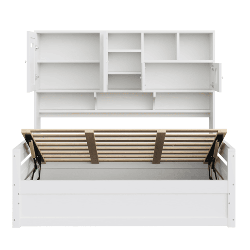 Sofá-cama de madeira 90x200 cm - Multifuncional, com arrumação, hidráulico, branco Sofá-cama de madeira 90x200 cm - Multifuncional, com arrumação, hidráulico, branco