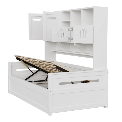 Sofá-cama de madeira 90x200 cm - Multifuncional, com arrumação, hidráulico, branco Sofá-cama de madeira 90x200 cm - Multifuncional, com arrumação, hidráulico, branco