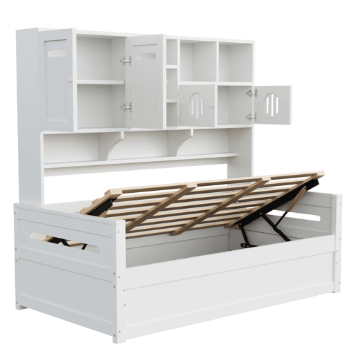 Sofá-cama de madeira 90x200 cm - Multifuncional, com arrumação, hidráulico, branco Sofá-cama de madeira 90x200 cm - Multifuncional, com arrumação, hidráulico, branco
