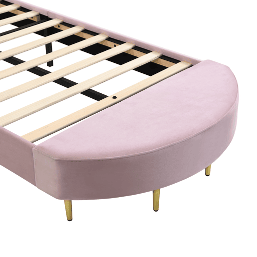 Cama individual estofada 90x200 - Cabeceira em veludo, banco a condizer, estrutura estável - Rosa